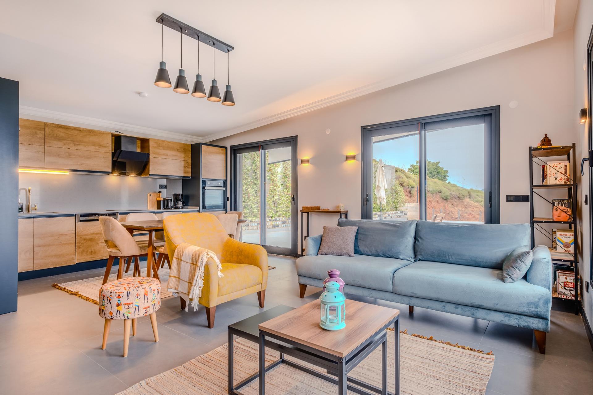 Stylish living room adorned with contemporary art and sleek furniture.